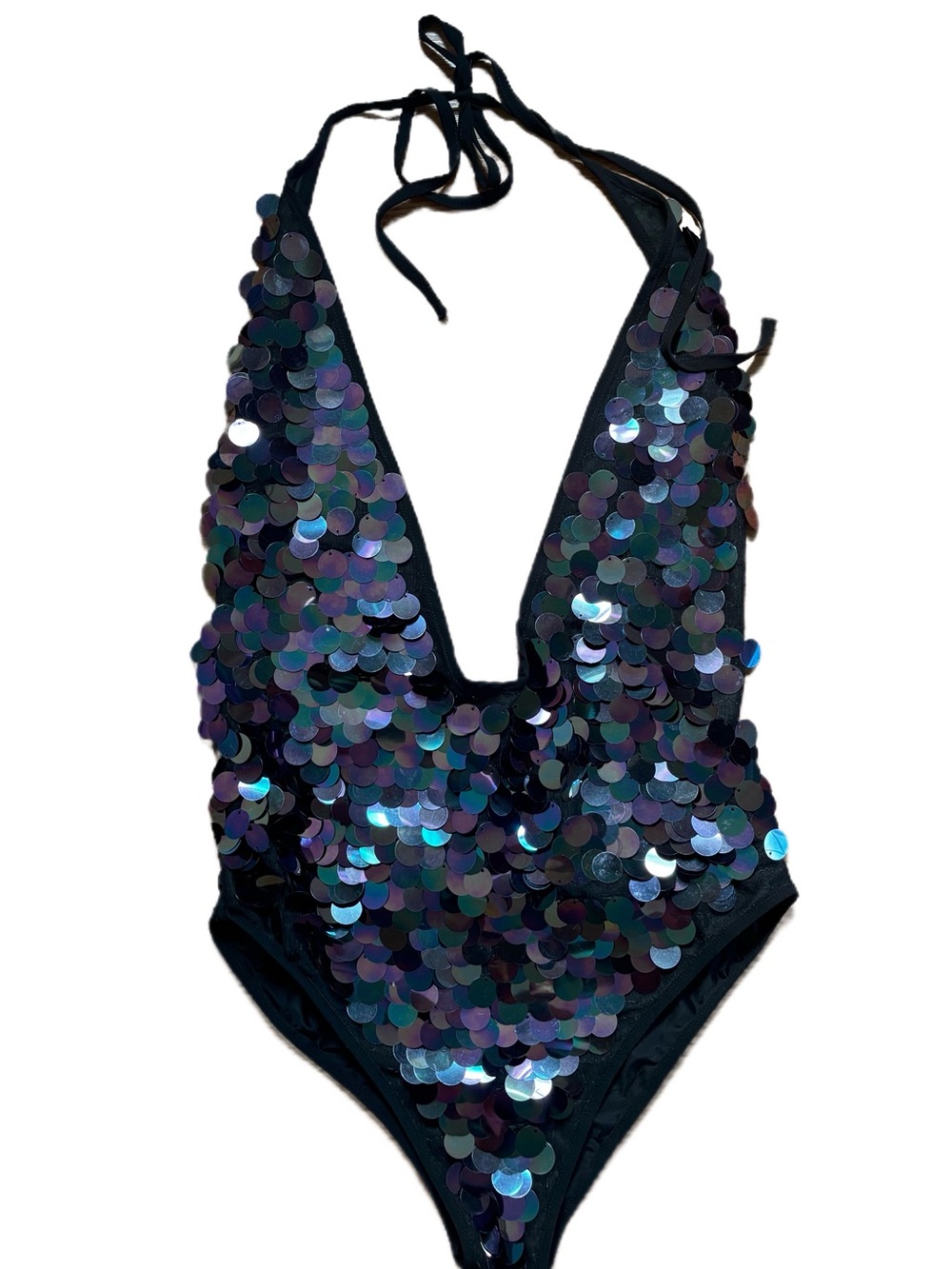 Black sequin halter neck bodysuit